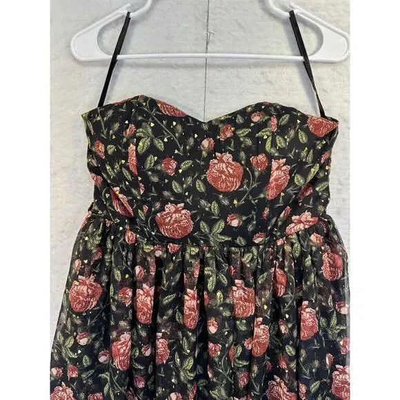 Forever Unique‎ Strapless Witchygoth Fairy Prom Dress Maxi Sheer Roses Size 8 - Picture 4 of 10